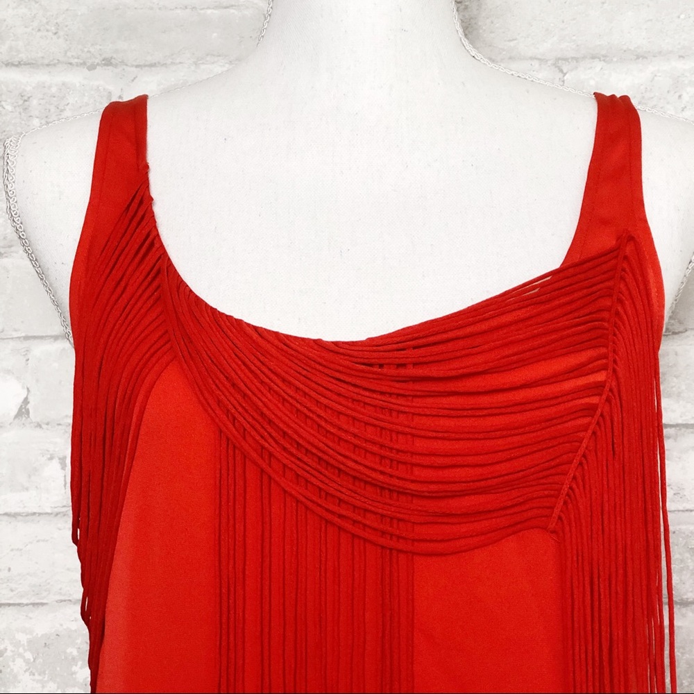 ACE DELIVERY | Red 100% Silk Fringe Tank Top - Picture 7 of 13